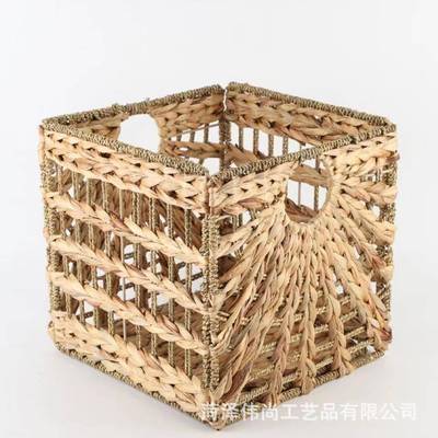 天然水葫芦草海草绳折叠编织收纳筐可拆卸人工草编衣物整理收纳篮