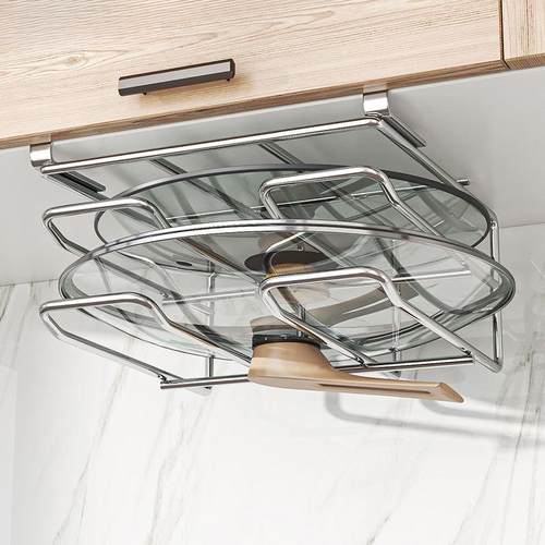 悟厨房免打孔橱柜下悬挂锅盖置物架砧板放置架菜板架分层收涛无悟