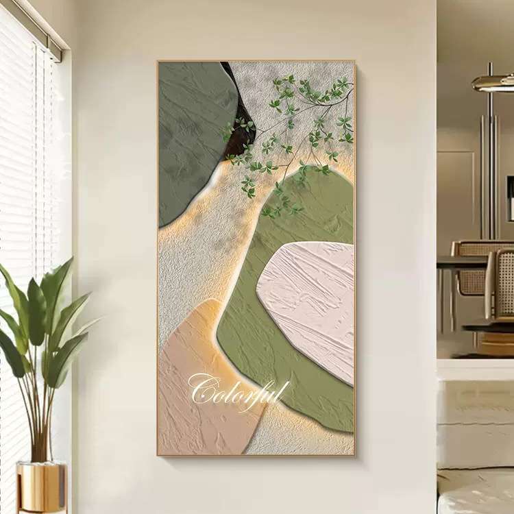 玄关装饰画现代简约绿植走廊过道壁画抽象色块入户正对门楼梯挂画图片