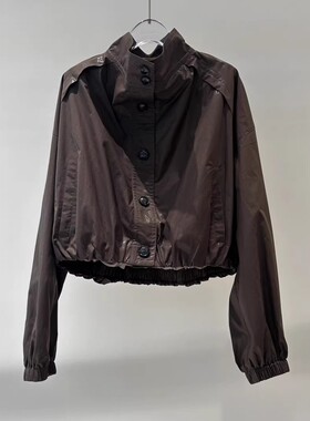 艾诺丝正品2025秋季新款女装宽松短款立领长袖夹克短外套AR103019