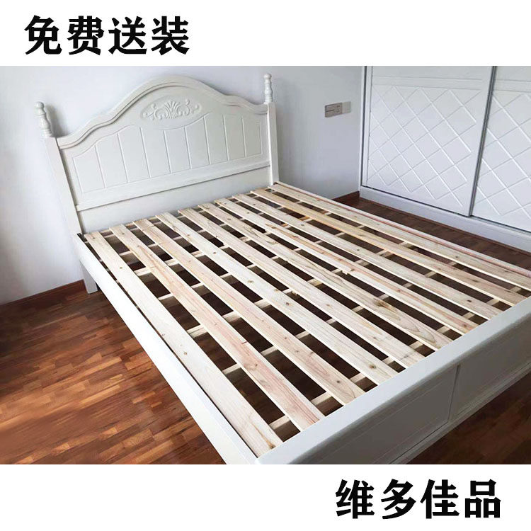 小清新实木柱公主床板木结构 白色实木床 简欧式床 田园风格床