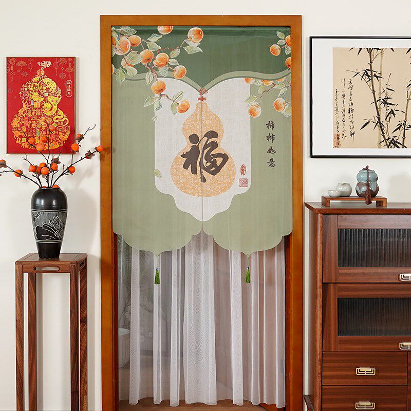 新中式门帘卧室隔断帘客厅卫生间帘子高级感国风遮挡帘免打孔纱帘