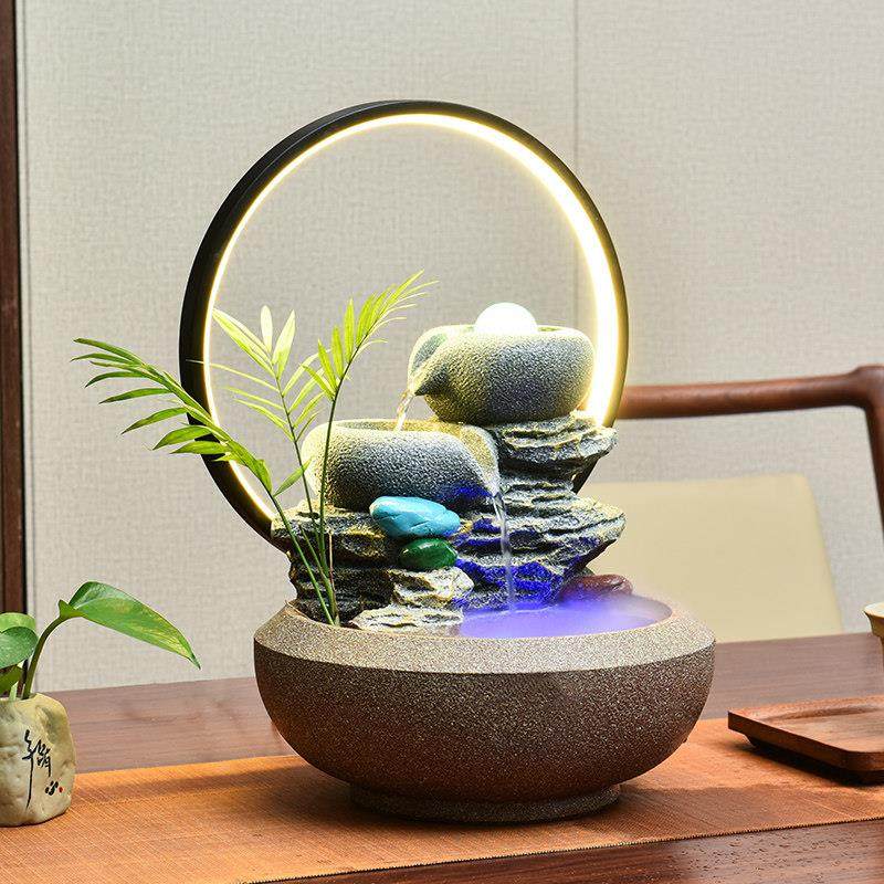 简约风水轮开 业流水摆件循环水客厅电视柜办公室招财装饰乔迁礼