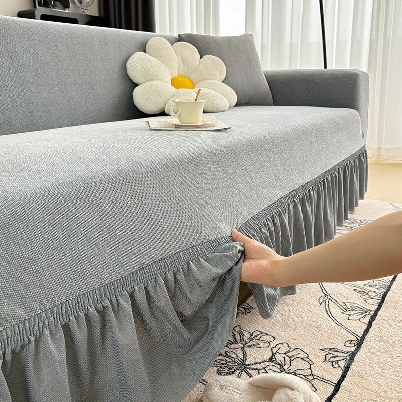 雪尼尔沙发套全包一字型四季通用新款贵妃位一体式沙发弹力床包