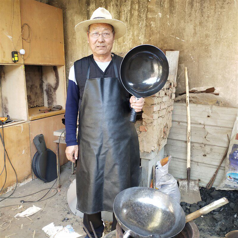 原生态手工锻打老式黑色无涂层无油烟不粘锅燃气炒锅章丘铁锅圆底