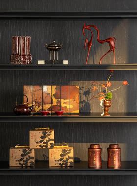 新中式风样板房售楼处茶室书架博古架禅宗摆件组合陈列室软摆