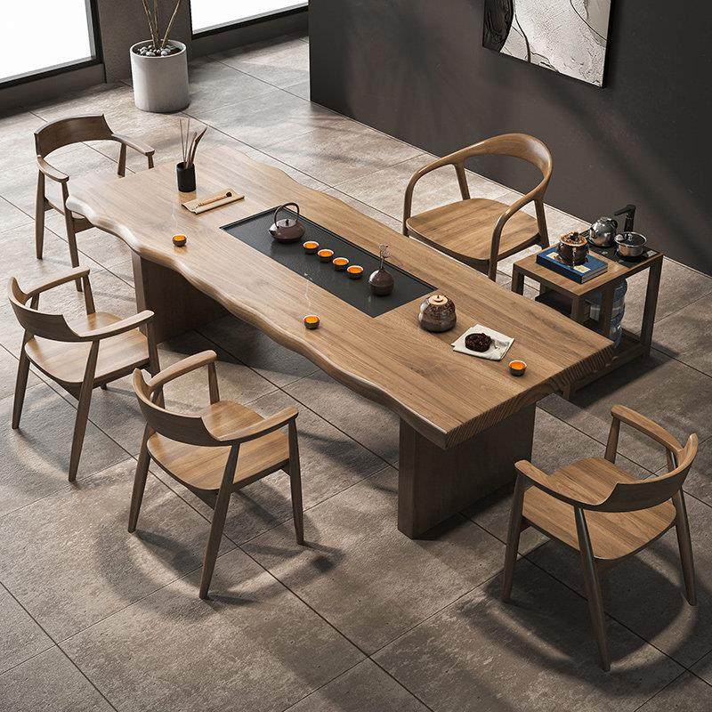 实木茶桌茶盘一体泡茶桌椅组合后现代简约办公室功夫茶台大板桌子