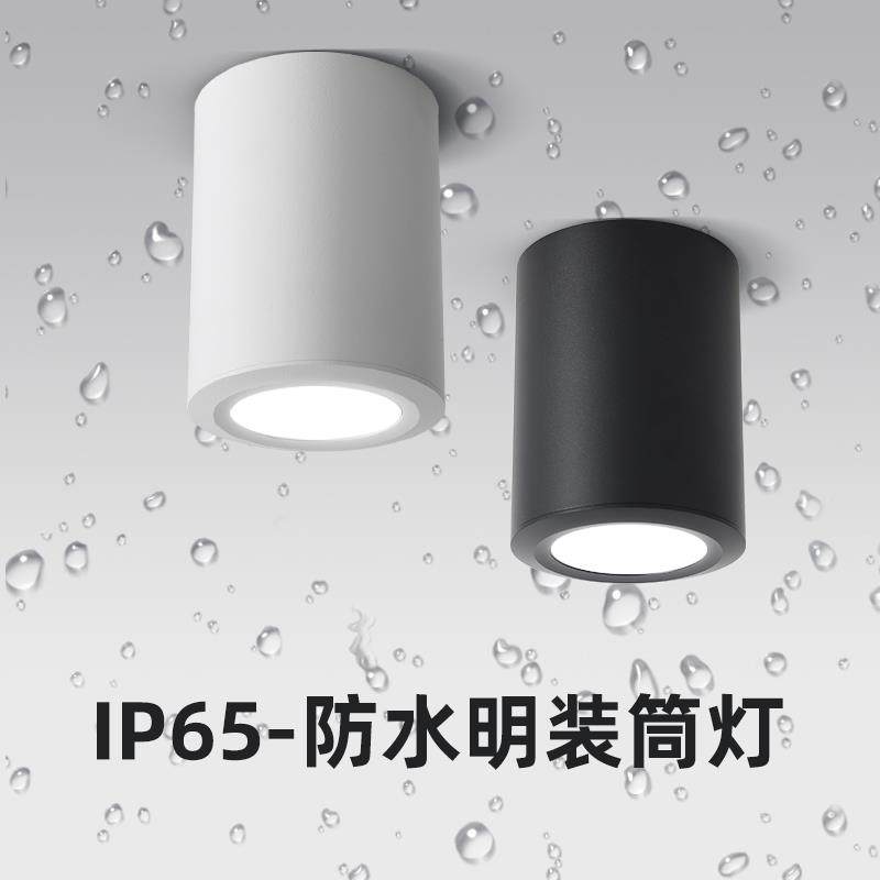防水明装筒灯lP65室外阳台酒店雨棚灯店铺门头明装吸顶射灯圆形