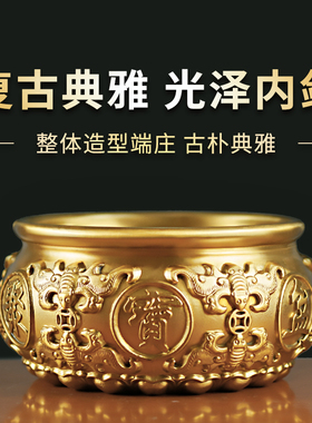 精铜八福聚宝盆采用国标黄铜手工锻造馆藏级办公家居摆件