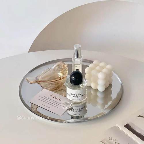 ins风镜面香薰蜡烛托 托盘 北欧轻奢不锈钢金属置物盘子首饰收纳