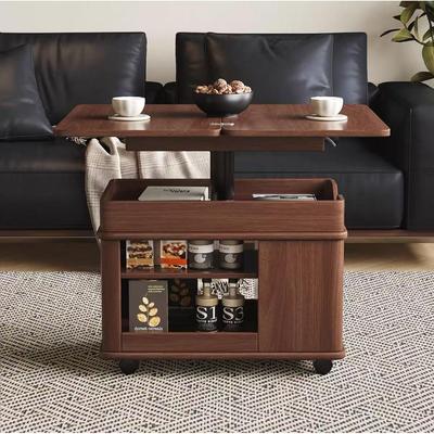 中古风实木折叠茶几小户型客厅家用沙发边柜可移动边几小推车茶桌