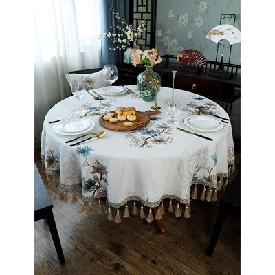 新中式餐桌布圆桌台布圆形家用高端轻奢高级感2025年新款大圆桌布