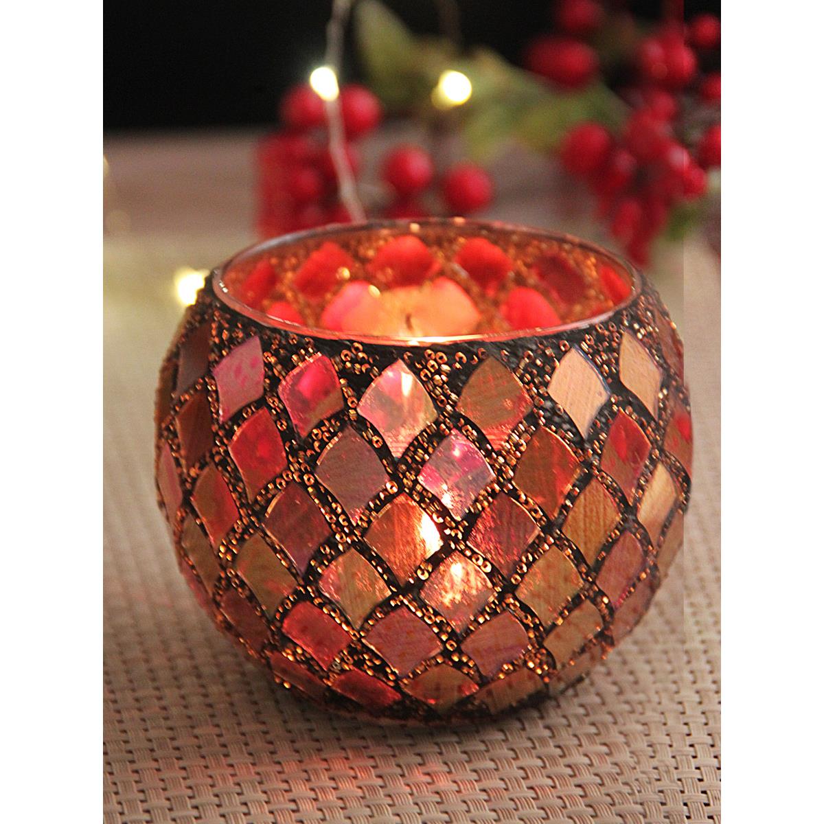 北欧彩色马赛克玻璃烛台浪漫烛光晚餐香蜡烛杯多肉花盆笔筒送