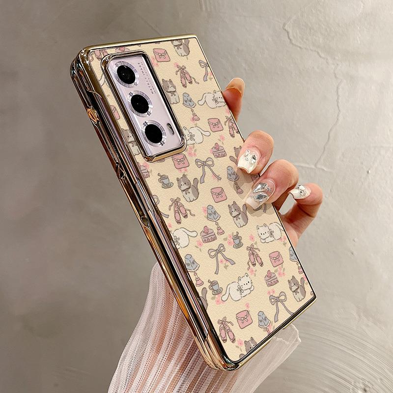 适用荣耀MagicVS3/V3手机壳折叠屏保护套可爱小猫蛋糕蝴蝶结电镀金边新款气质Magic V2RSR/VS2高档全包防摔套