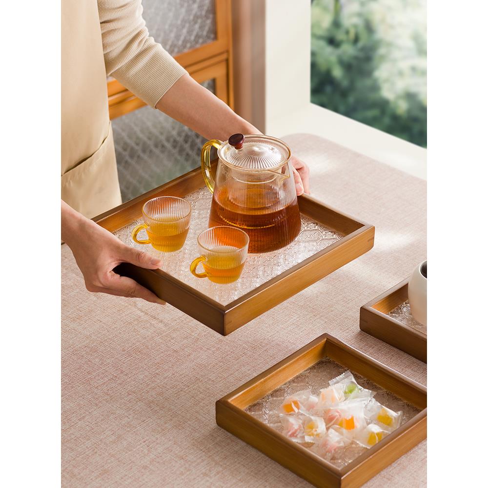 餐盘酒店早餐托盘家用长方形放茶具水杯子竹质茶盘餐厅水果盘客厅