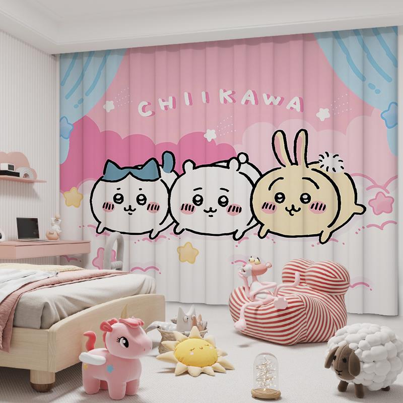 卡通chiikawa乌萨奇免打孔儿童房装饰窗帘飘窗全遮光挡风粉色学生