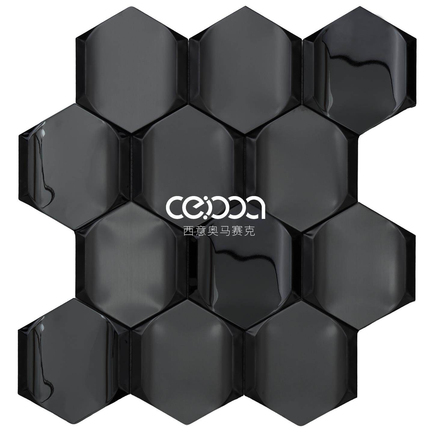 3D立体六角金属马赛克磁砖酒店饭厅背景墙六边形不锈钢网红艺术砖