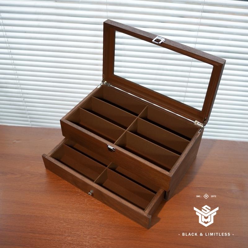 12位黑胡桃木眼镜墨镜首饰收纳盒双层大容量高档精致太阳镜展示盒