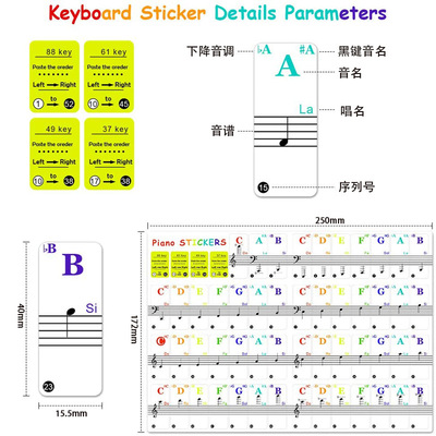 彩色钢琴贴纸五线谱简谱自学键盘