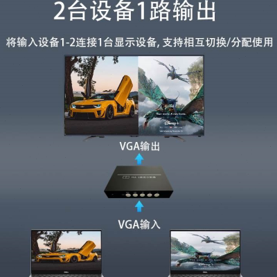 VGA画面分割器 2进1出 无缝切换器 信号分屏器 4K 高清  工业级