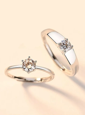 S925纯银一心一意情侣戒指男女一对简约小众设计感时尚送女友礼物