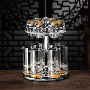水晶分酒器酒具小酒盅烈酒品酒杯家用 钻石白酒杯轻奢高档杯架套装