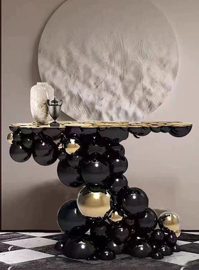 BocadoLobo意式轻奢气泡玄关极简入户不锈钢玄关台黑色金属装饰桌