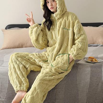可爱法兰珊瑚绒连体毛绒新款2023睡袍睡衣绒加绒加厚家居服冬季女