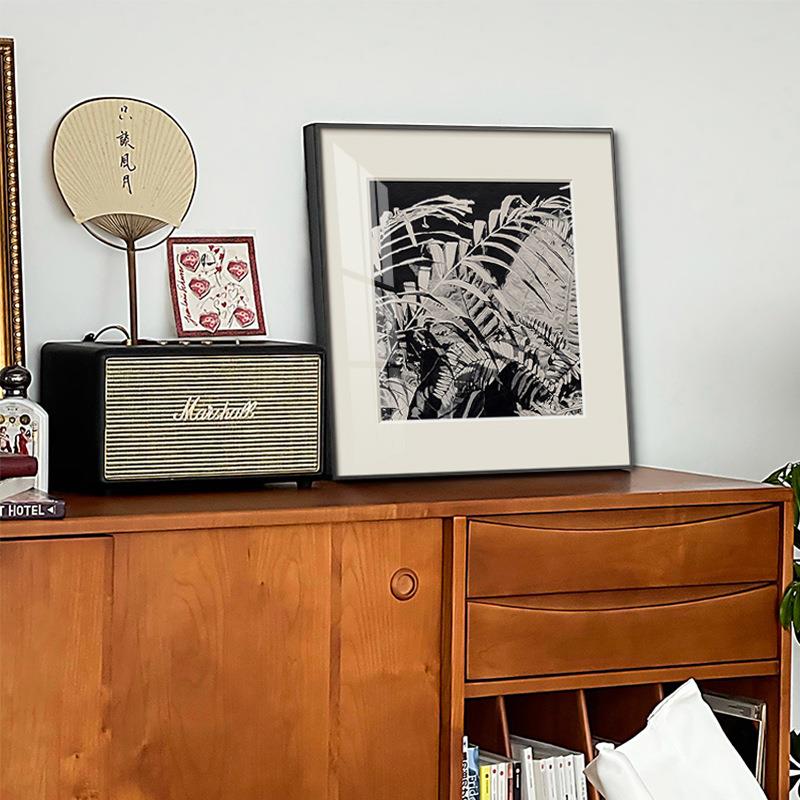 叶影黑白高级感装饰画简约现代客厅挂画侘寂民宿壁画中古床头画