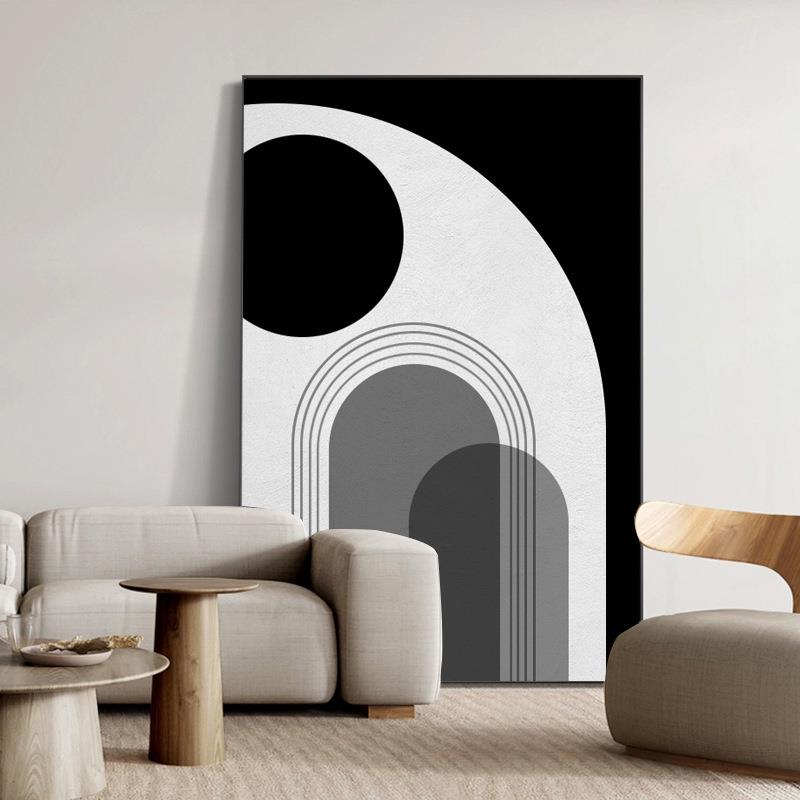 黑白简约客厅月球装饰画沙发背景墙玄关挂画壁画铝合金框