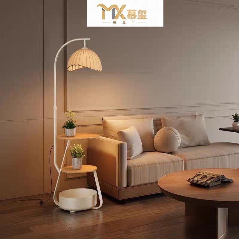 落地灯美式复古客厅沙发旁置物一体茶几灯卧室书房侘寂风床头灯