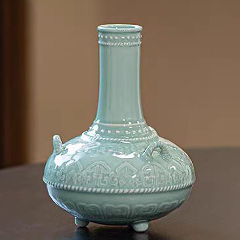 中式景德镇陶瓷仿古花瓶粉青釉三系瓶仿古瓷器居家博古架花瓶摆件