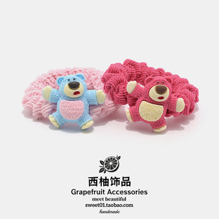 韩版 可爱草莓熊发圈高颜值不伤发防滑发绳少女扎头发皮筋头绳发饰