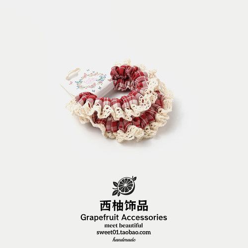 英伦学院风格子蕾丝小肠圈两根装