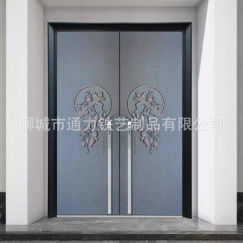 精雕铸铝门别墅大门双开门入户现代对开农村自建房进户门防盗子母