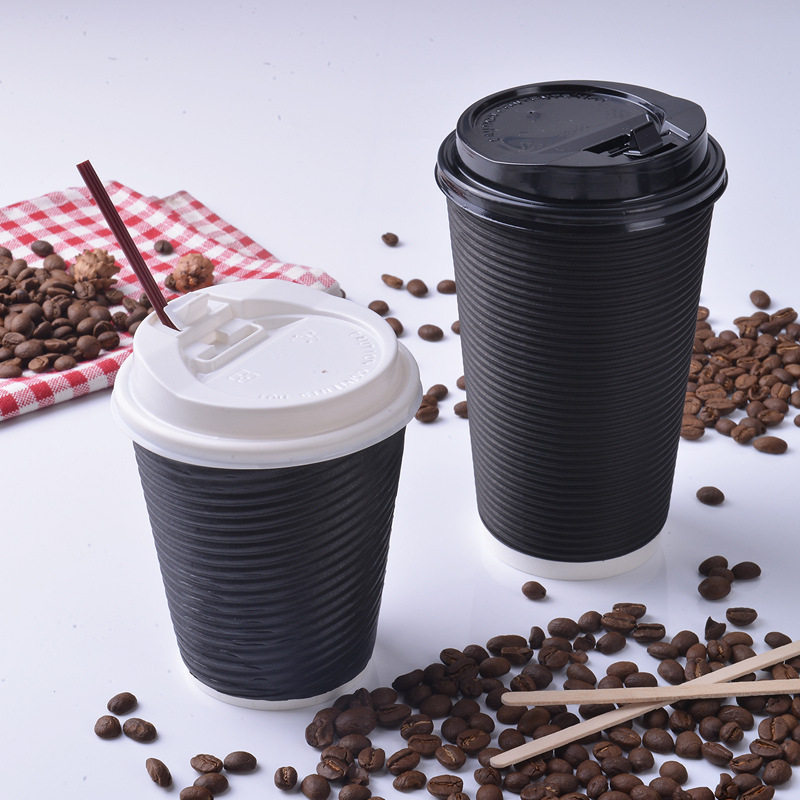 咖啡杯一次性瓦楞杯隔热杯防烫纸杯热饮杯双层加厚可加盖