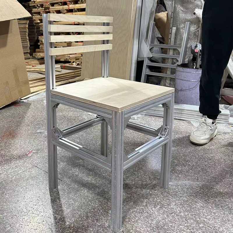 现代简约铝型材实木靠背餐椅