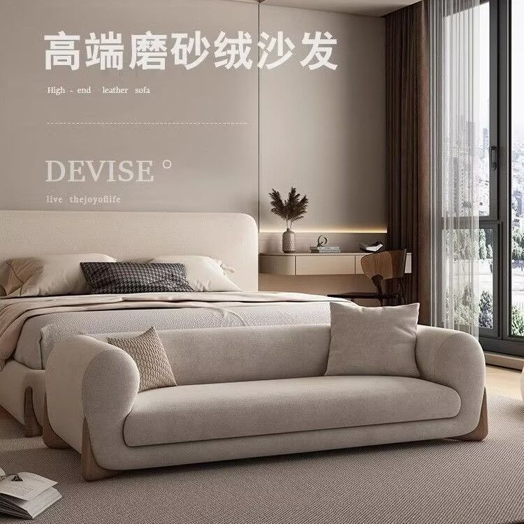 床尾意式轻奢绒布床边凳卧室床尾凳布艺沙发贵妃北欧卧室床尾柜新