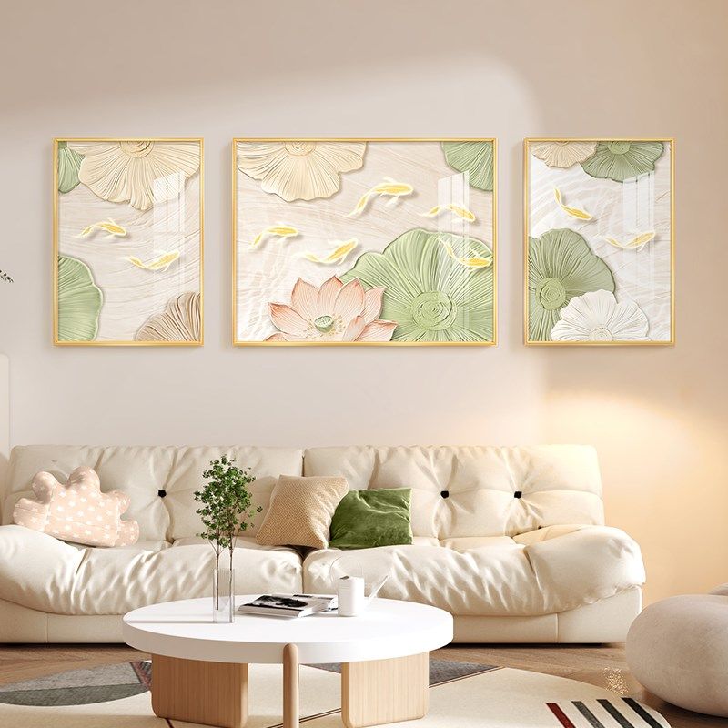 快速发货奶油风客厅装饰画u挂画沙发背景墙壁画小清新三联画九鱼,家居饰品,现代装饰画,淘宝优惠券,粉丝福利购,淘宝优惠卷