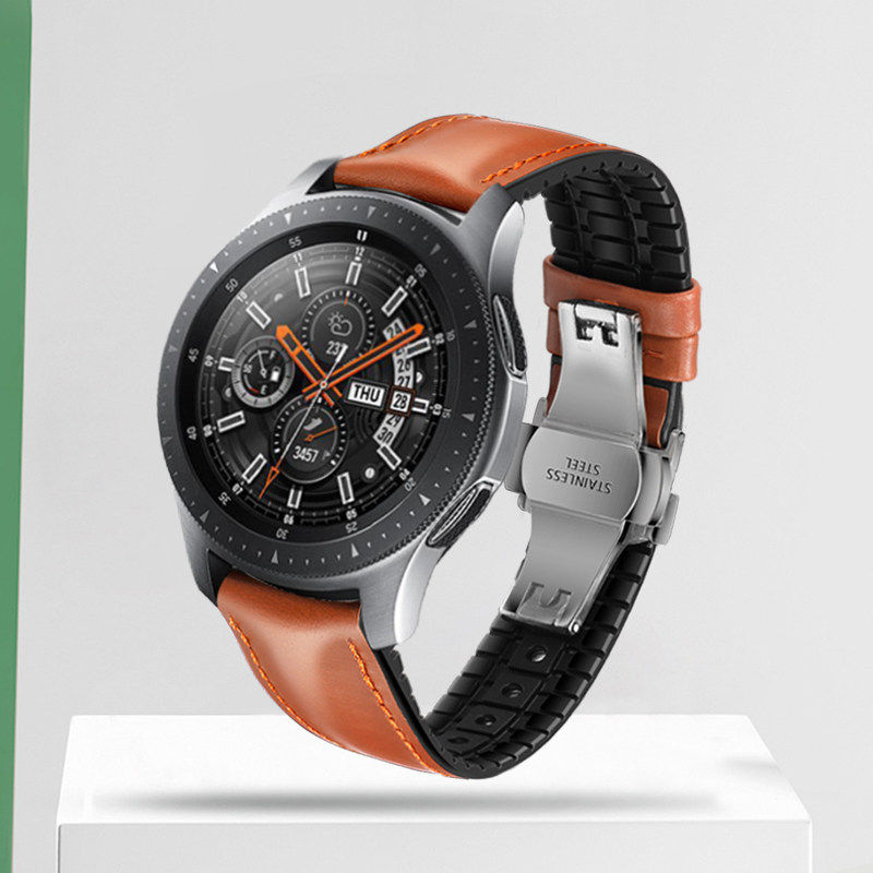 适用三星watch8/7表带真皮三防galaxy watch6/5/4/3防水透气45/41/40/46mm三星Gear S3/S4智能手表橡胶表带S4