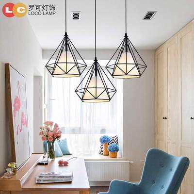 北欧简约现代钻石小吊灯餐厅灯创意个性工业风吧台三头chandelier