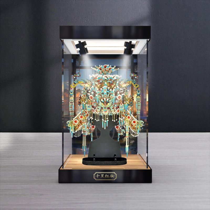 适用拼酷点翠凤冠金属拼图立体模型积木亚克力防尘罩高清收纳盒