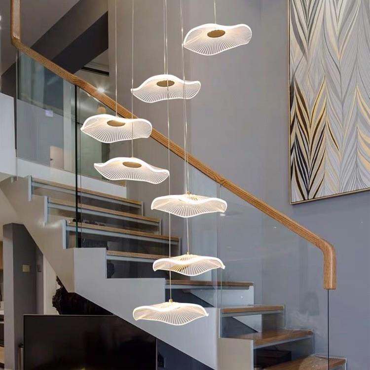 复式楼梯超轻吊灯客厅简约现代loft新中式轻奢荷叶公寓餐厅长吊灯