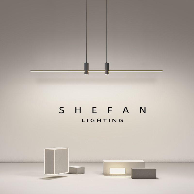 北欧极简餐厅吊灯现代简约长方形线条设计师餐桌创意长条吧台灯具