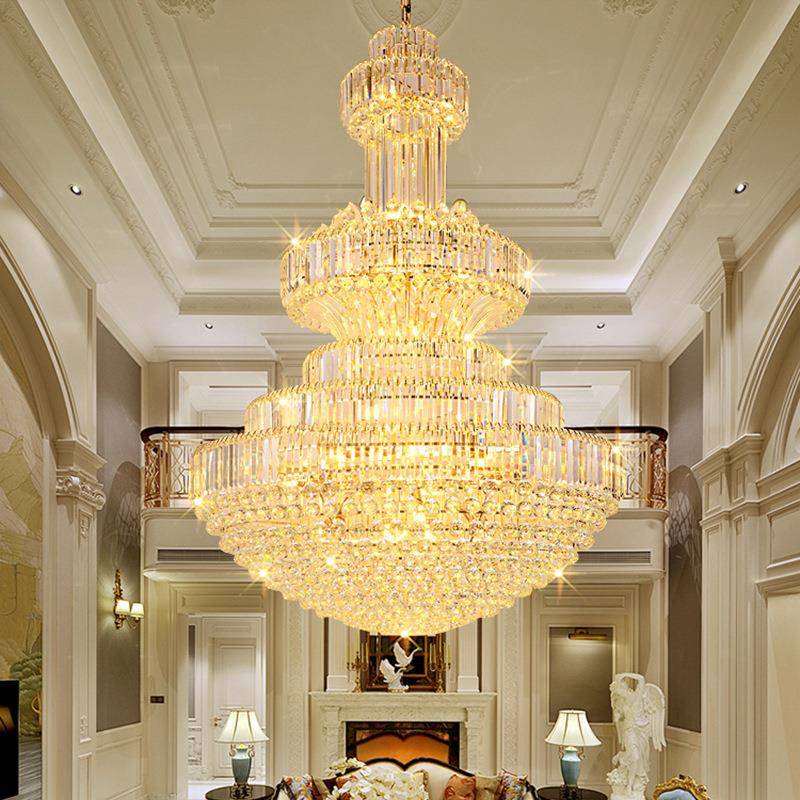 跨境欧式复式楼别墅水晶大吊灯轻奢中空楼中楼客厅灯楼梯间长吊灯
