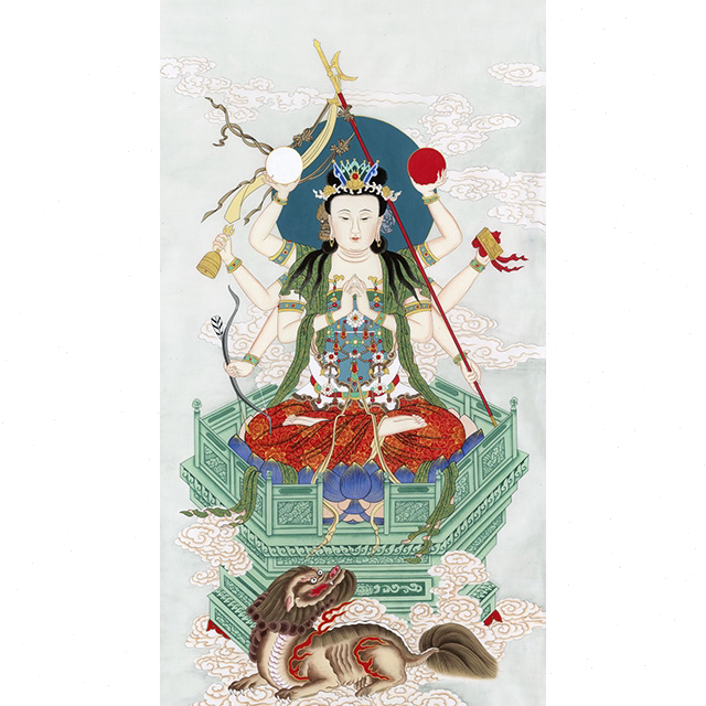 工笔人物国画斗姆元君画像玄关书房水陆画新中式卷轴画框装饰挂画