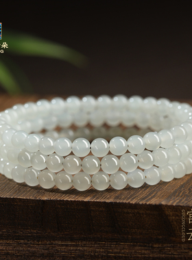 天然和田玉手串女款浅晴水素圈