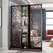 进门客厅隔断柜屏风新中式 饰架 酒红色入户镂空玄关柜置物架酒柜装