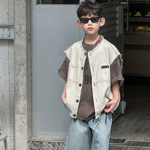 乔伊斯童装男童马甲牛仔短裤儿童夏款韩版2025新款爆款潮百搭夏季