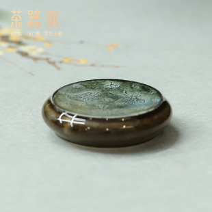 茶器家 云庐景德镇手工柴烧古铜绿釉雕刻茶具蝴蝶纹盖置